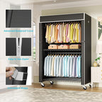 FUTASSI Black Clothing Rack with Black Cover, P1C Plus Rolling Closet with Wheels, Metal Garment Rack for Hanging Clothes, Clothing Storage Wardrobe, 46" W x 18.5" D x 80.7" H, Load 524 Pounds