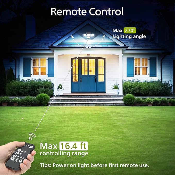 Philips Solar Security Light Outdoor, 196 LED Wall-Mounted Flood Light w/PIR Motion Sensor, 3 Modes, 4 Adjustable Heads Solar-Powered Floodlights with Remote Control, IP65 Waterproof