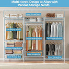 VIPEK V10 Wire Garment Rack 5-Tiers Heavy Duty Clothes Rack Large Size Clothing Rack with 4 Hanging Rods, 6 Wire Shelves and 2 Slid Baskets, 68.9" W x 15.7" D x 76.4" H, Max Load 920 LBS, White