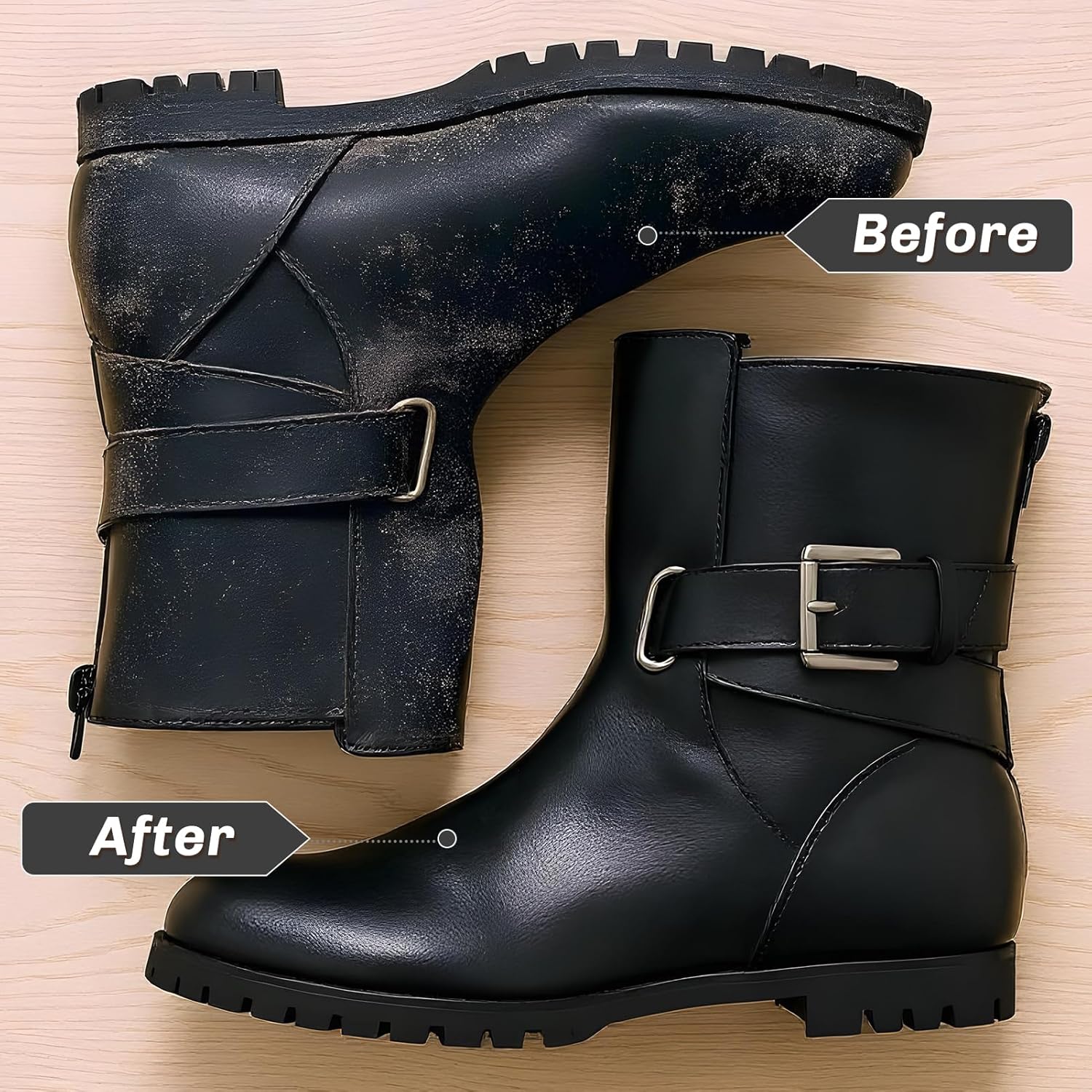 4 Pcs Horsehair Shine Shoes Brush Kit Polish Dauber Applicators Cleaning Leather Shoes Boots Care Brushes Suede Cleaner Brush with Microfiber Shoe Cloth(Black Handle A)