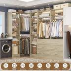 Corner Closet System with 6 Drawers, Closet Organizer System with 14 Shelves & 4 Hanging Rods, 87.2"L * 39.2"W / 63.2"L * 63.2"W Reversible L Shaped Walk-in Closets, Load 2500+LBS, White Oak