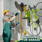 Wall Mount Garage Tool Organizer Storage Hook for Yard Shed, Garden Tool Holder Organizer Rack, Metal Garage Garden Tool Hanger for Lawn Organizer Holds Shovel,Rakes,Brooms,Hoses 4 Pack