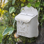Mailbox Wall Mount Mailboxes for Outside Vintage Mail Boxes for House Outside Metal Drop Box Antique Style Nostalgic Charm Home Decorative, Butterfly Pattern, White