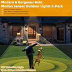 Motion Sensor Porch Lights Dusk to Dawn, 19 Inch Enclosed Bottom Anti-Rust Aluminum Black Outdoor Light fixtures 2 Pack Large Exterior Light Outdoor Wall Lights for House Garage Patio