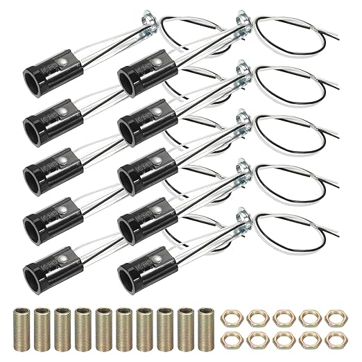 PATIKIL Candelabra Base Lamp Holder Light Socket, 10pcs UL Listed Keyless E12 Bulb Socket with 9.8" Wire Leads for E12 Incandescent LED Light Bulbs, 3.5" Tall