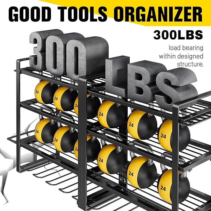 Power Tool Organizer Wall Mount - Storage Rack with 4 Drill Holders for Drills Cordless Tools. Heavy Duty Iron Garage Tool Organizer Storage for Workshop Shed (4 Slots 4 Layers 2 Pack)