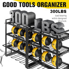 Power Tool Organizer Wall Mount - Storage Rack with 4 Drill Holders for Drills Cordless Tools. Heavy Duty Iron Garage Tool Organizer Storage for Workshop Shed (4 Slots 4 Layers 2 Pack)