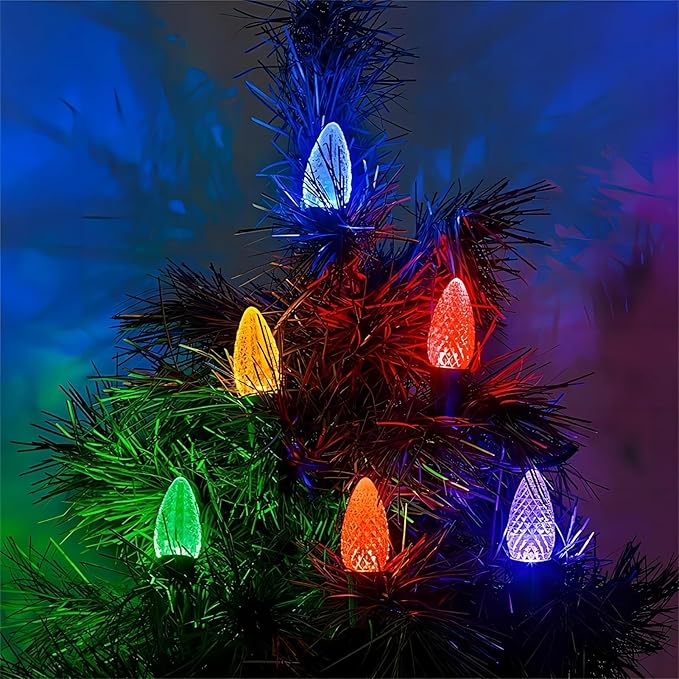 Meconard C7 Led Replacement Christmas Light Bulbs, C7 Shatterproof Led Bulbs for Christmas Indoor Outdoor String Lights, E12 Candelabra Base, Commercial Grade Holiday Bulbs, Multi-Color, 25 Pack