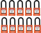 ABUS Orange Pack of 10 Lockout Tagout Premium Solid Body Safety Padlock Set - OSHA Compliant Loto Locks Insulated Against Electric Shock, Keyed Different, 1 Key Per Lock