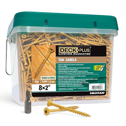 Deck Plus 2 Inch Epoxy Coated Exterior Wood and Fence Screws #8 x 2 Torx/Star Drive Included Coarse Thread, Outdoor Rust Resistant Decking Screw, Tan, 25lb Box, 3125 Pieces | 48713