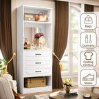 Unikito 25”Freestanding Closet System with 3 Drawers, Closets Organizer Wardrobe with Storage Shelves and Mirror, Sturdy Wood Walk-in Closet Systems for Small Closets, 25" W x 16" D x 80" H, White