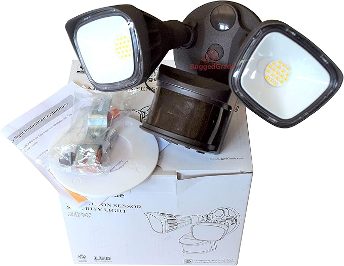 RuggedGrade 20W Turin II Series LED Security Light - LED Motion Sensor Flood Light - 2,400 Lumens - Bright White 5000K - 270° Sensor - Bronze Housing - Outdoor LED Light - DLC 5.1 Premium