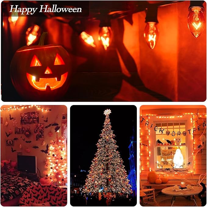 25 Pack C7 Replacement Bulbs, Orange Halloween Light Bulbs, E12 Candelabra Base 5W Incandescent for Outdoor String Lights, Christmas Tree Patio Porch Holiday Party Decor