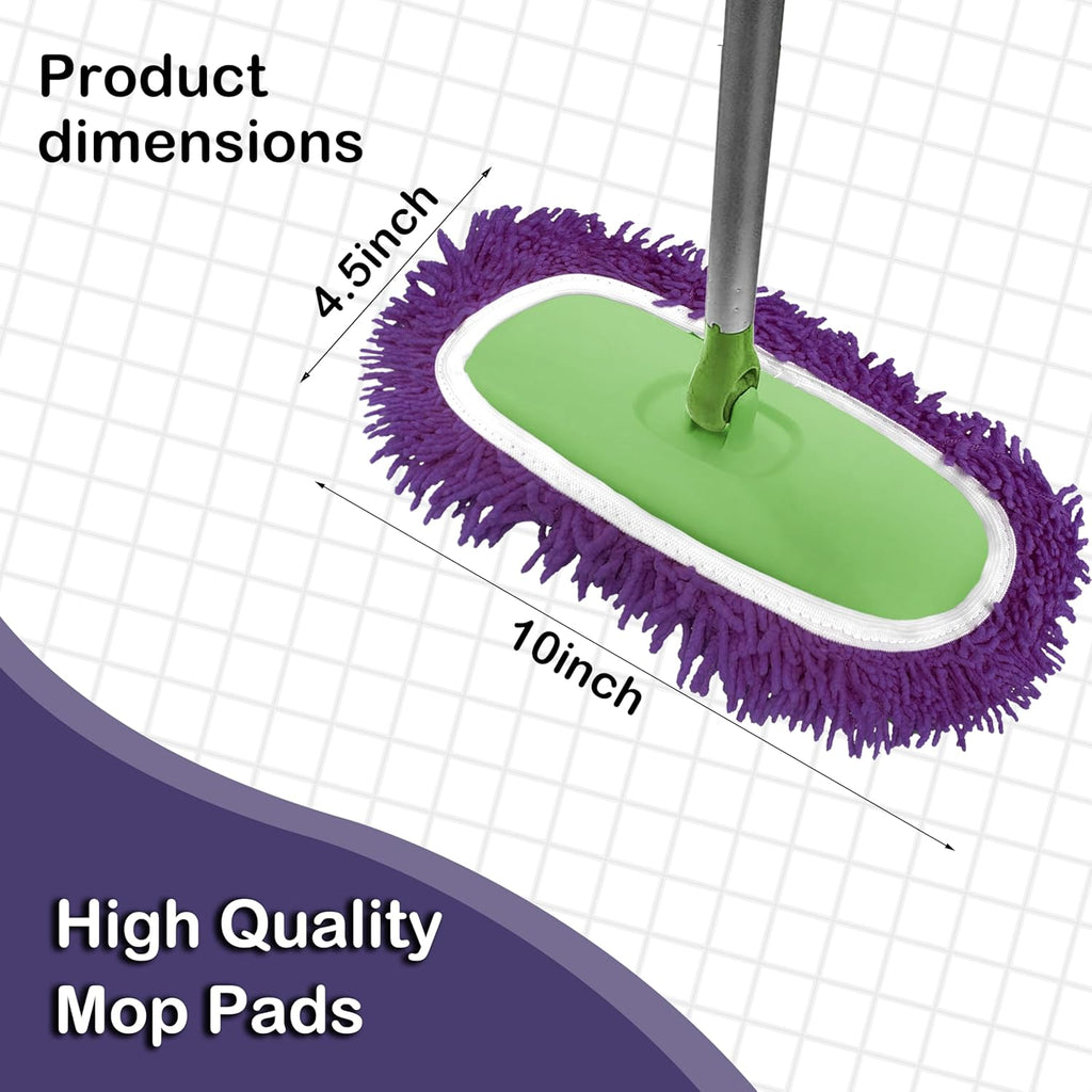 Reusable Microfiber Chenille Mop Pads Compatible with Swiffer Sweeper, Dry Sweeping Cloths & Wet Mopping Cloths, Refills for Hardwood Surface Floor Cleaning, 4 Pack (Purple)
