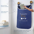 Fine Living Co. Large Hanging Laundry Hamper with Over Door Hooks & Adhesive, Durable Space Saving Laundry Bag with Zipper and Wide Open Top, Hanging Dorm Laundry Hamper (Navy Blue with Print-XL)