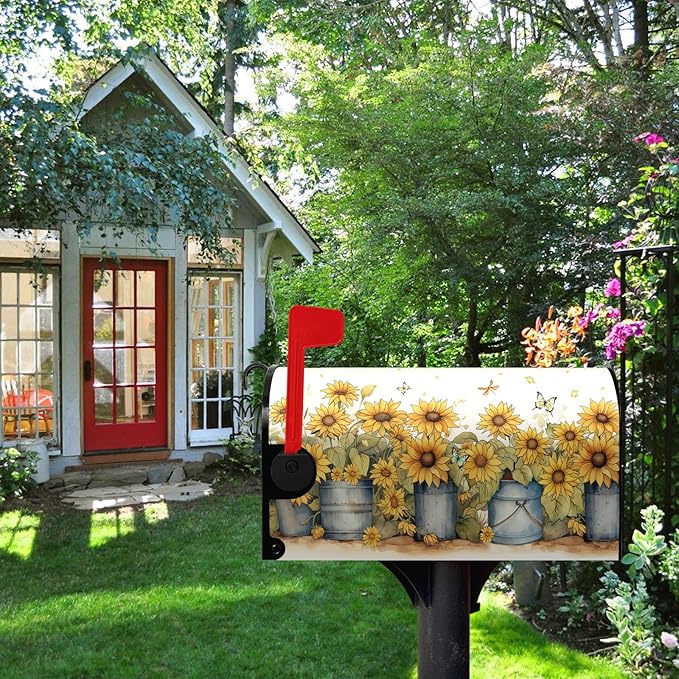 Summer Sunflower Mailbox Covers Magnetic Large Size Yellow Flowers Mailbox Post Cover Oversized Spring Floral Mailbox Wraps Mailbox Decor Waterproof for Garden Yard 21x25.5 Inch