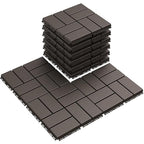 Goovilla Plastic Interlocking Deck Tiles, 9 Pack Outdoor Patio Flooring, 12"x12" Interlocking Decking Tile Outdoor All Weather Use, Waterproof Patio Pavers for Pool Balcony Backyard Porch, Dark Coffee