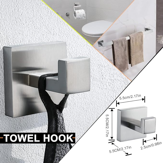 YACVCL 5-Piece Bathroom Hardware Accessories Set 23.6 inch Towel Bar Towel Rack Sets Modern Towel Ring Kit Stainless Steel Wall Mounted (Brushed Nickel)