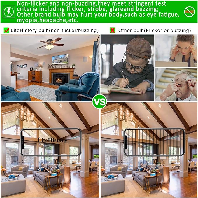 LiteHistory Dimmable E26 led Bulb 6W Equal 60 watt Vintage LED Edison Bulb AC120V 2700K A15 LED Bulb for Ceiling Fan Light Bulbs,Appliance Bulb and Refrigerator Light Bulb 600LM Clear Medium 6Pack