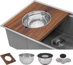 Ruvati 33-inch Two-Tiered Ledge Workstation Kitchen Sink - Drop-in Topmount Kitchen Sink - 16 Gauge Stainless Steel Kitchen Sink with Brushed Finish hides scratches - RVH8424