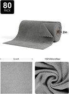 80 Pack Microfiber Cleaning Cloth Roll,Lint Free Rags & Tear Away Reusable Towels Washable Scratch,Ultra Absorbent Dish Rags(12" x 12") for Car Kitchen Home Garage-Dark Gray