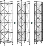 5-Tier Foldable Metal Wire Storage Shelf – No Assembly Required | 71" Tall x 16"x 16"| Space-Saving Organizer for Room, Black