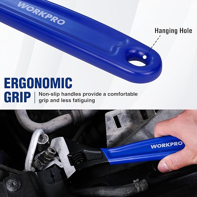 WORKPRO 5-piece Adjustable Wrench Set, 4-Inch & 6-Inch & 8-Inch & 10-Inch & 12-Inch Wrenches, Wide Jaw Black Oxide Wrench, Metric & SAE Scales, Cr-V Steel, for Home, Garage, Workshop