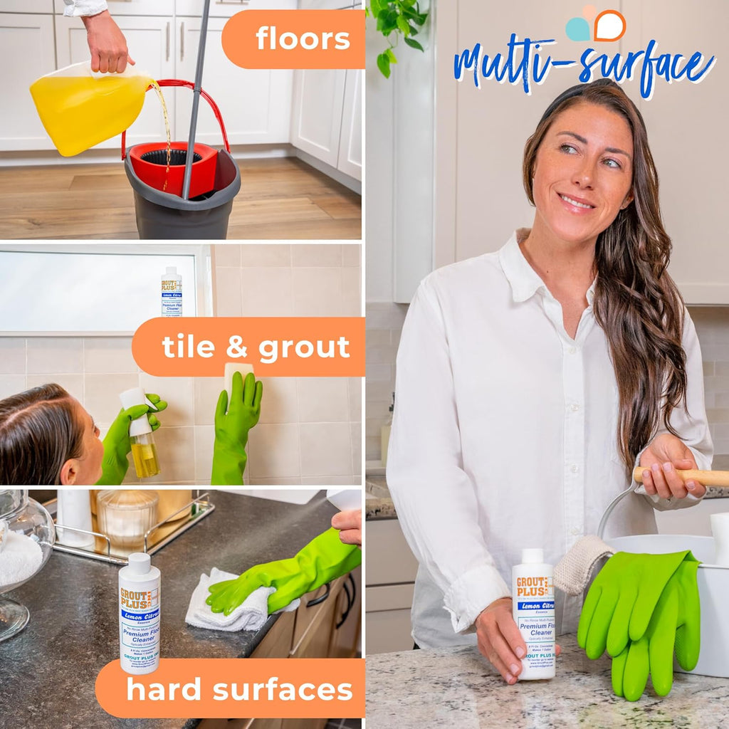 Premium Floor Cleaner, All Purpose Multi Surface Cleaner & Optically Enhanced Brightener, Neutral pH, 3X Strength, No Rinse - Lemon Citrus, 8 Oz for 1 Gal