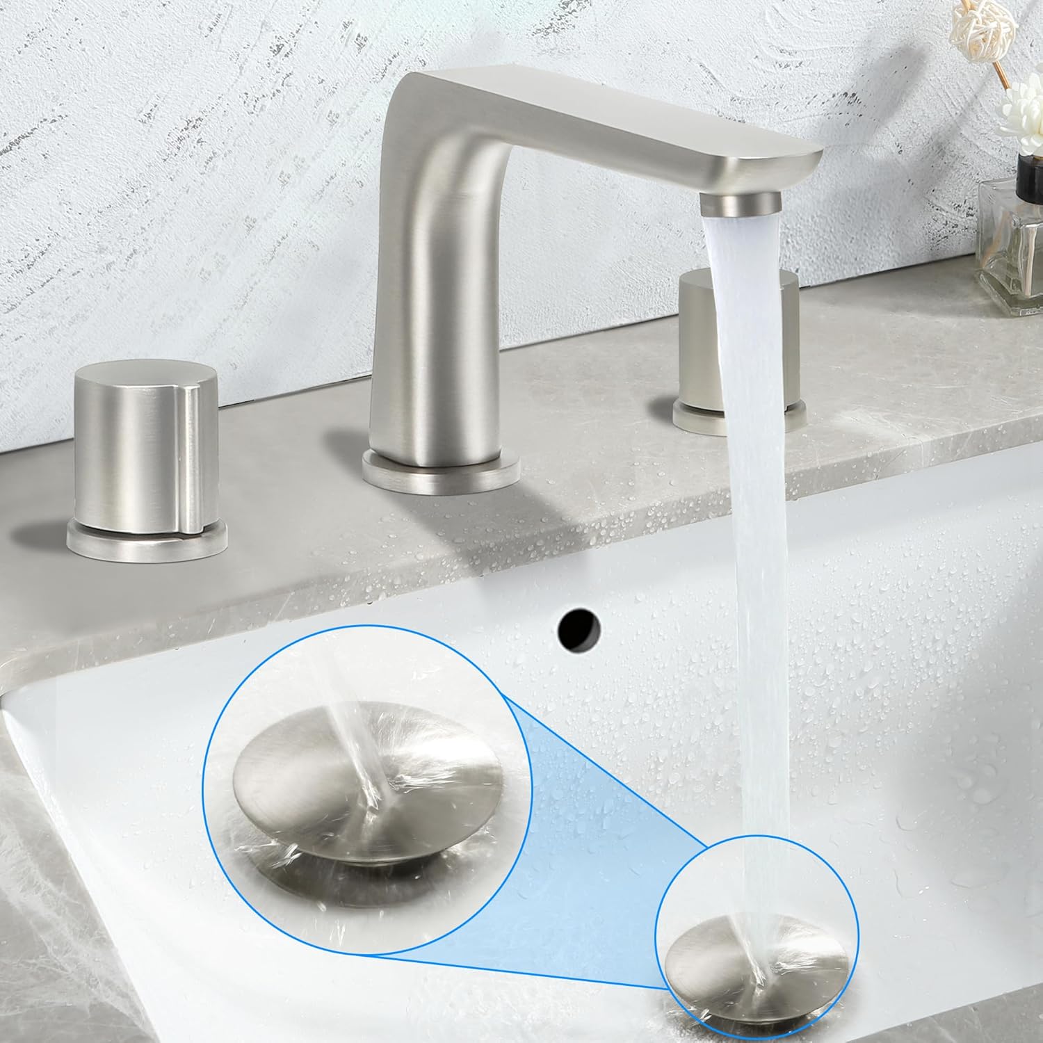 SKOWLL Vessel Bathroom Sink Drain Kit Pop-Up Sink Stoppers Push Button Vanity Drain Kit Brushed Nickel Push Drain with Overflow