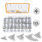 VIGRUE 520pcs 304 Stainless Steel Wood Screw Assortment Kit, #4#6#8#10 Flat Head & Pan Head Philips Self Tapping Screw Assortment