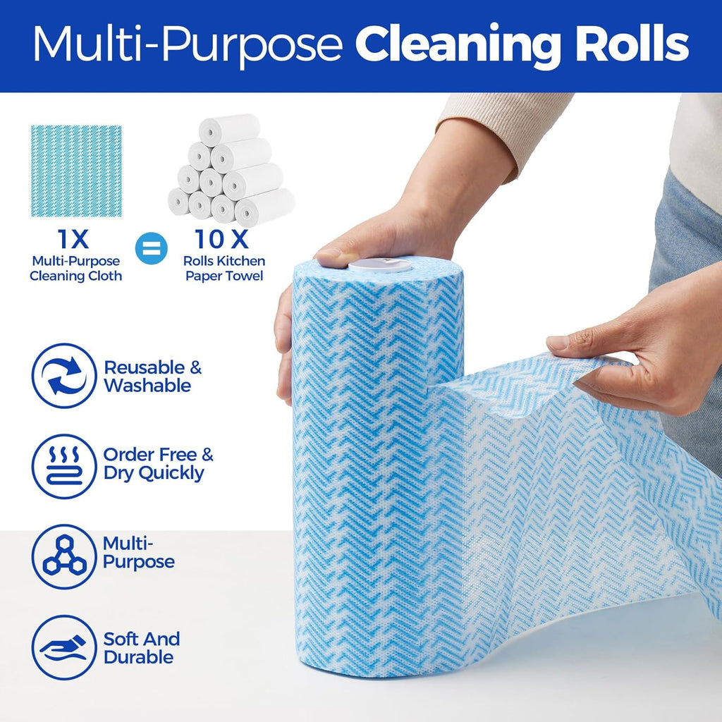 Disposable Cleaning Rolls Handi Wipes Reusable Cleaning Cloths Reusable Dry Kitchen Towels Dish Cloths Dish Towels 1 Roll, Total 100 Pcs, Blue