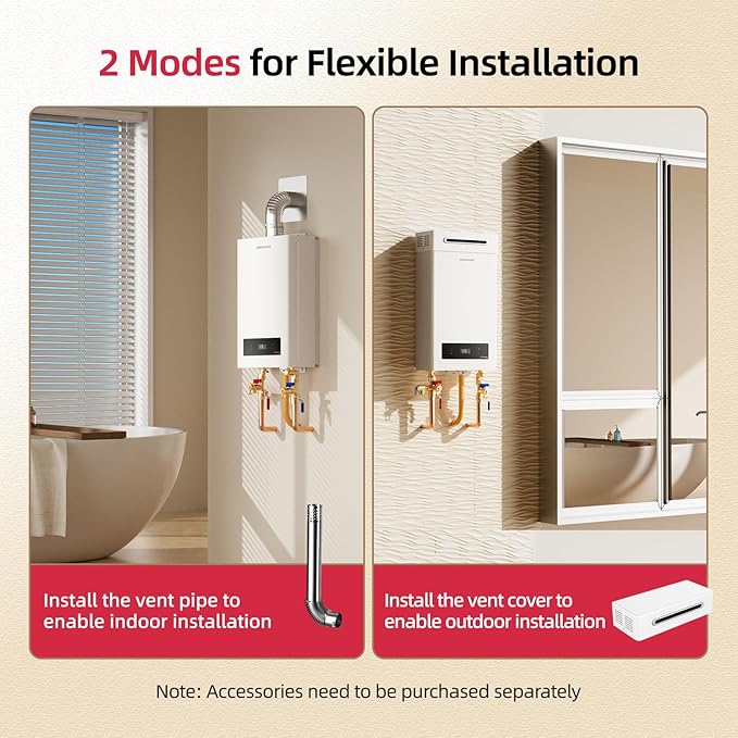 MIZUDO Natural Gas Tankless Water Heater, Indoor or Outdoor Convertible Installation, Max 5.1 GPM 120,000 BTU, WiFi&APP Control CSA Certified for Large Families Whole House, GEN 3