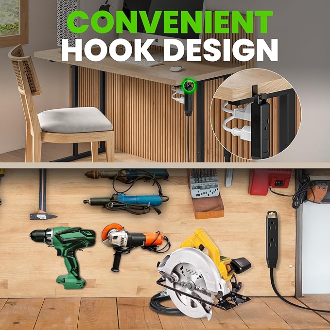 GEARit 360 Rotating Flat Plug Extension Cord (15ft, Black) Multi 3-Outlet Extension 16 AWG Wire, Adapter for Small Spaces, Right Angle Socket, ETL Certified - 15 Feet