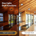 CycevSun 12 Pack Black Recessed Lights 6 Inch with Night Light, Canless Ultra Thin Wafer Downlight Indoor Outdoor Exterior Soffit, Dimmable & 5 Color Selectable, 12W, ETL Listed