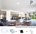 4-inch LED Canless Recessed Slim-Downlight 5 CCT Adjustable Dimmable Recessed Lights Fixture with Junction Box, Ceilling Light with Junction Box, 2700-5000K, 9W, White Square Finish, 6 Pack