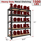 3 Packs 35.5" W x 16" D x 71" H Adjustable Garage Storage Shelves - 5-Shelf Heavy Duty Shelving Unit, Metal Utility Storage Organizer Racks for Warehouse Pantry Closet Kitchen, Black