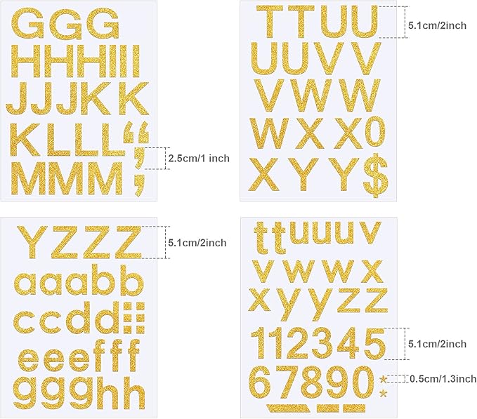 Outus 8 Sheets Vinyl Letter Stickers Self Adhesive Mailbox Numbers Alphabet Stickers Stick on Letters for Christmas Stockings Scrapbook Bulletin Board School Business(2 Inch,Glitter Gold)