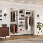 ROOMTEC Modular Closet System, 90" Wall-Mounted Closet Organizer with Hanging Rods, Modern Wooden Tower for Walk-In Closets, Wardrobe Storage Kit, White