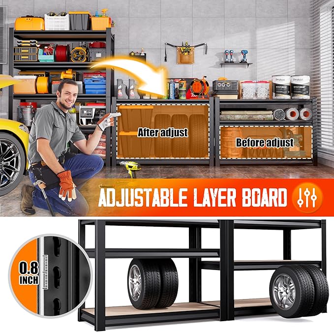 71"H Garage Shelving-5 Tier Garage Storage Shelves,Adjustable Heavy Duty Metal Shelving Unit and Storage Large Rack,Utility Steel Shelf For Warehouse Industrial Pantry Basement 71"x32"x14"-2Pack