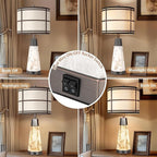 27" Natural Alabaster Table Lamps for Living Room, Bedroom Lamps Set of 2 with Night Light, Living Room Lamps with USB A+C Ports, Table Lamp with Linen Shade for Bedside (Bulbs Included)