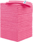 HOMEXCEL Pink Microfiber Cleaning Cloth, 24 Pack Cleaning Towels for Kitchen, Lint Free, Scratch-Free, Highly Absorbent, and Reusable Cleaning Rags for House, Window and Glass, Cars, 11.5 X11.5 inch