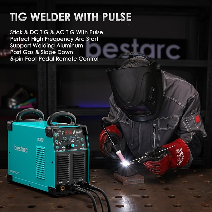 bestarc AC/DC TIG Welder, 215Amp Aluminum TIG Welder with Pulse TIG, 110V/220V Dual Voltage TIG Welding Machine with DC TIG/AC TIG/Pulse TIG/Stick Welding