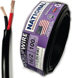NATIONAL Wire & Cable – 16 AWG 2-Conductor Premium Copper Wire, 100 ft, Stranded | Made in USA, Heavy-Duty Flexible Jacket | LED, Lights, DIY Projects, Low Voltage Wiring, Indoor and Outdoor Use