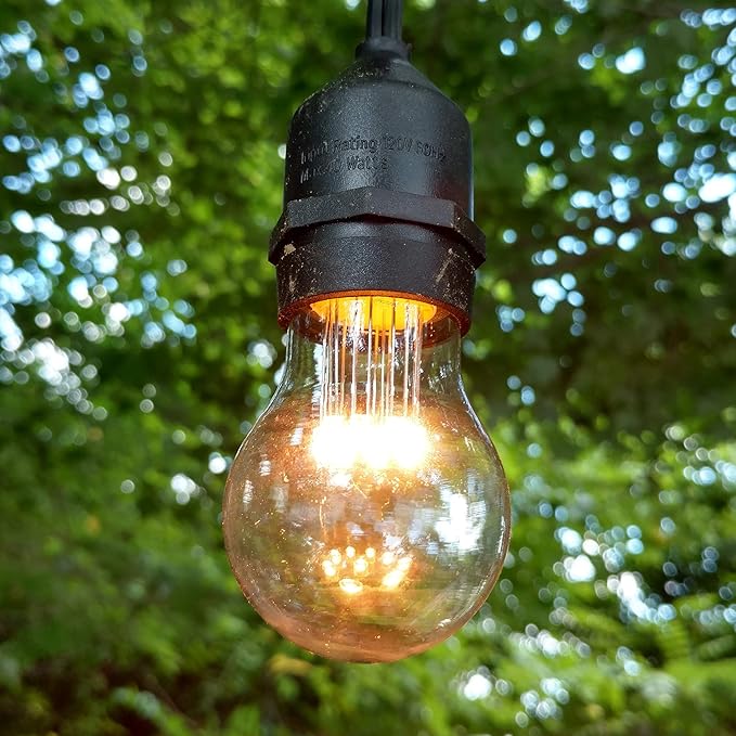 Hometown Evolution, Inc. E26 Commercial String Lights with 16 Gauge Wire (50 Foot 25 Socket, A15 LED 9 Diode 1 Watt Bulbs)