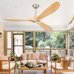 52" Ceiling Fans Without Lights, Solid Wood Ceiling Fan with Remote Control No Light, Modern Ceiling Fan with 3 Blades, Indoor Outdoor Ceiling Fans for Patios, Gazebo(Nature Wood)