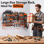 Extra Large Power Tool Organizer Wall Mount with Charging Station, 12 Drill Holders Heavy Duty with 8-Outlet Power Strip, Garage Cordless Drill Storage and Organization, Battery Utility Rack