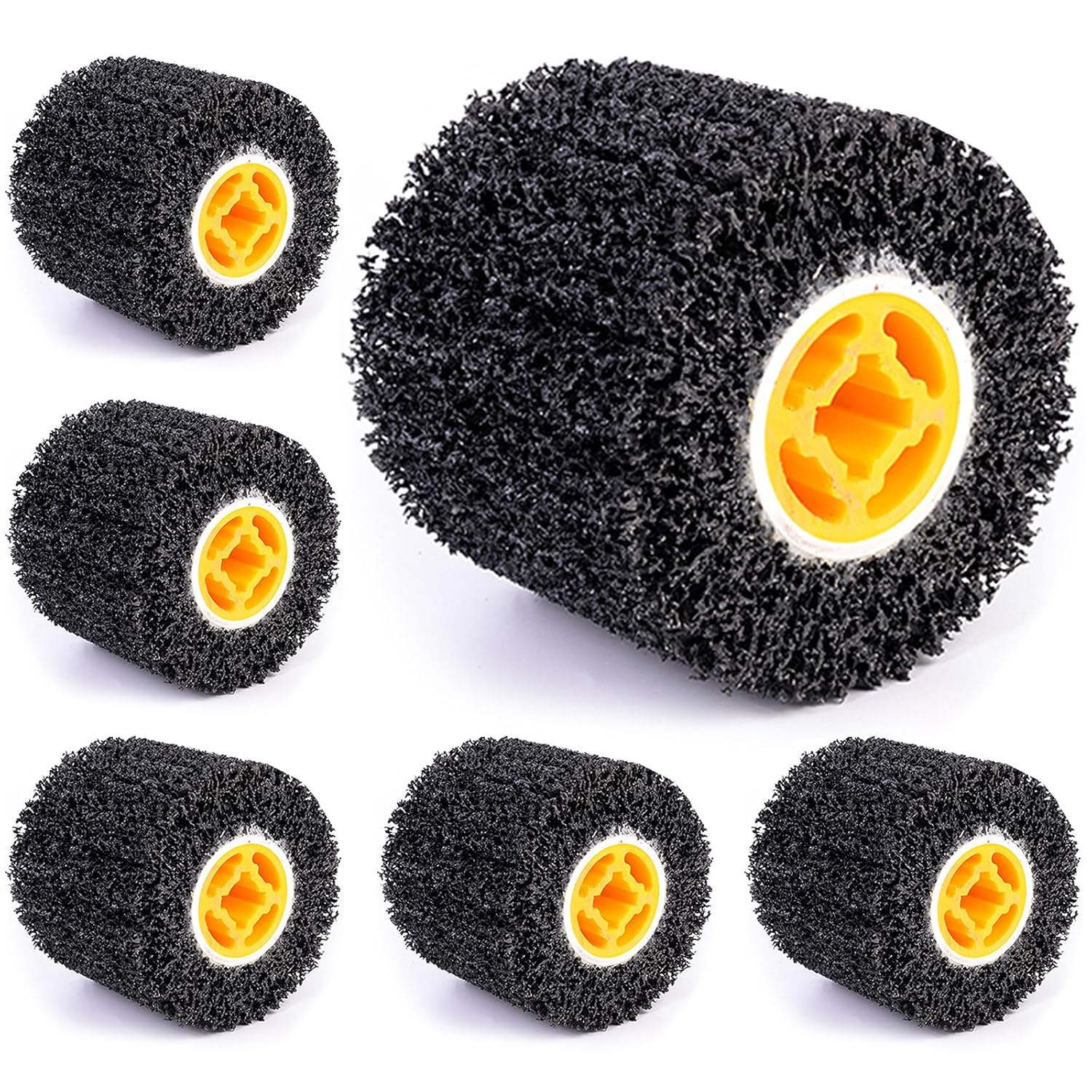 6 Pcs Abrasive Drawing Wheel Surface Conditioning Tool, 4.5" x 4" Wire Wheel Burnishing Tool for Metal Polishing Paint, Rust, Oxidation - 3/4" Quad Keyway for Hand held Polishing Machine(6)