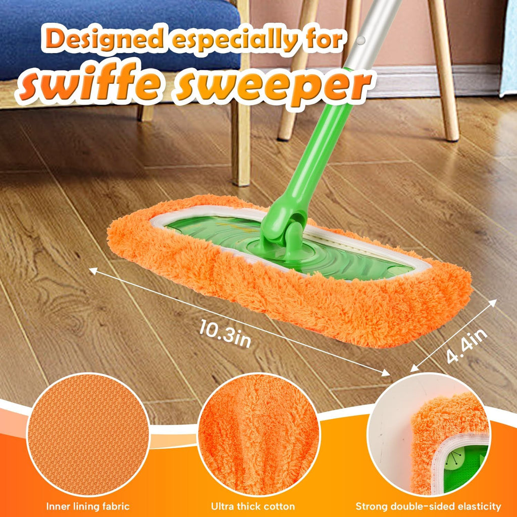 3 Pack Reusable Microfiber Mop Pads for Swiffer Sweeper Mop, Wet & Dry Use, Compatible with 10-12 inch Flat Mops, Washable, for Hardwood, Ceramic, Laminate & More Floors