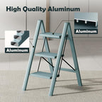 Taranta 3 Step Ladder,Aluminum Lightweight Folding 3 Step Stool with Anti-Slip Wide Pedal,330lbs Capacity Step Ladder for Household,Kitchen,Office - Serene Blue