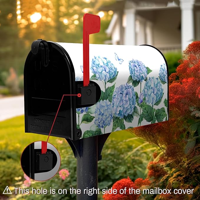 Hydrangea Flowers Magnetic Mailbox Cover Oversized Spring Summer Blue Floral Mailbox Covers Large Size 25.5 x 21 Inch Outdoor Letter Post Box Wraps for Garden Yard Home Decor